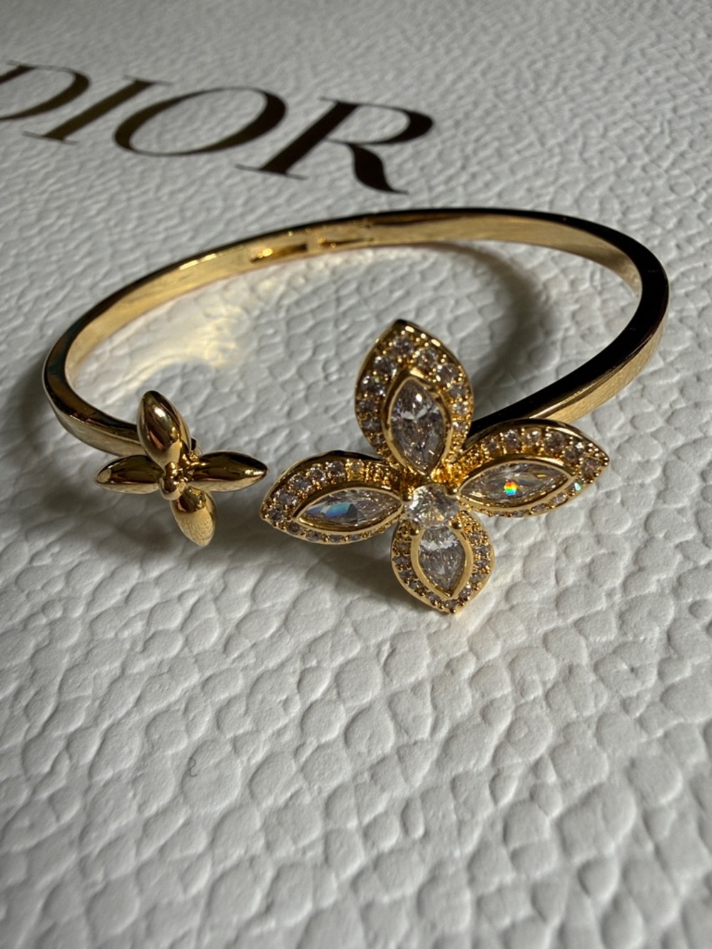 Gold Floral Crystal Open Cuff Bracelet